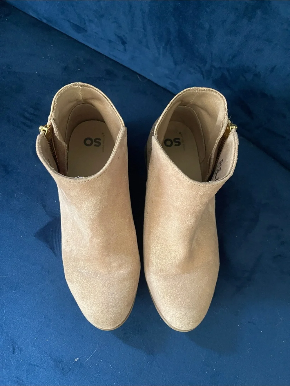 Girls Tan Suede and Gold Ankle Booties with Side Zipper